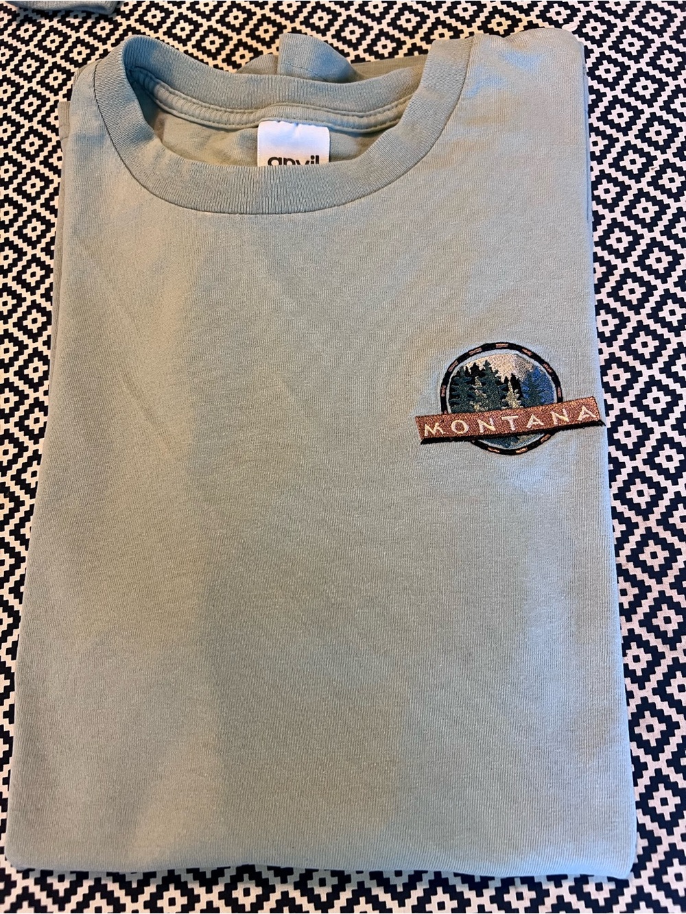 Vintage Anvil Light Sage Green Montana Patch Short Sleeve Tee